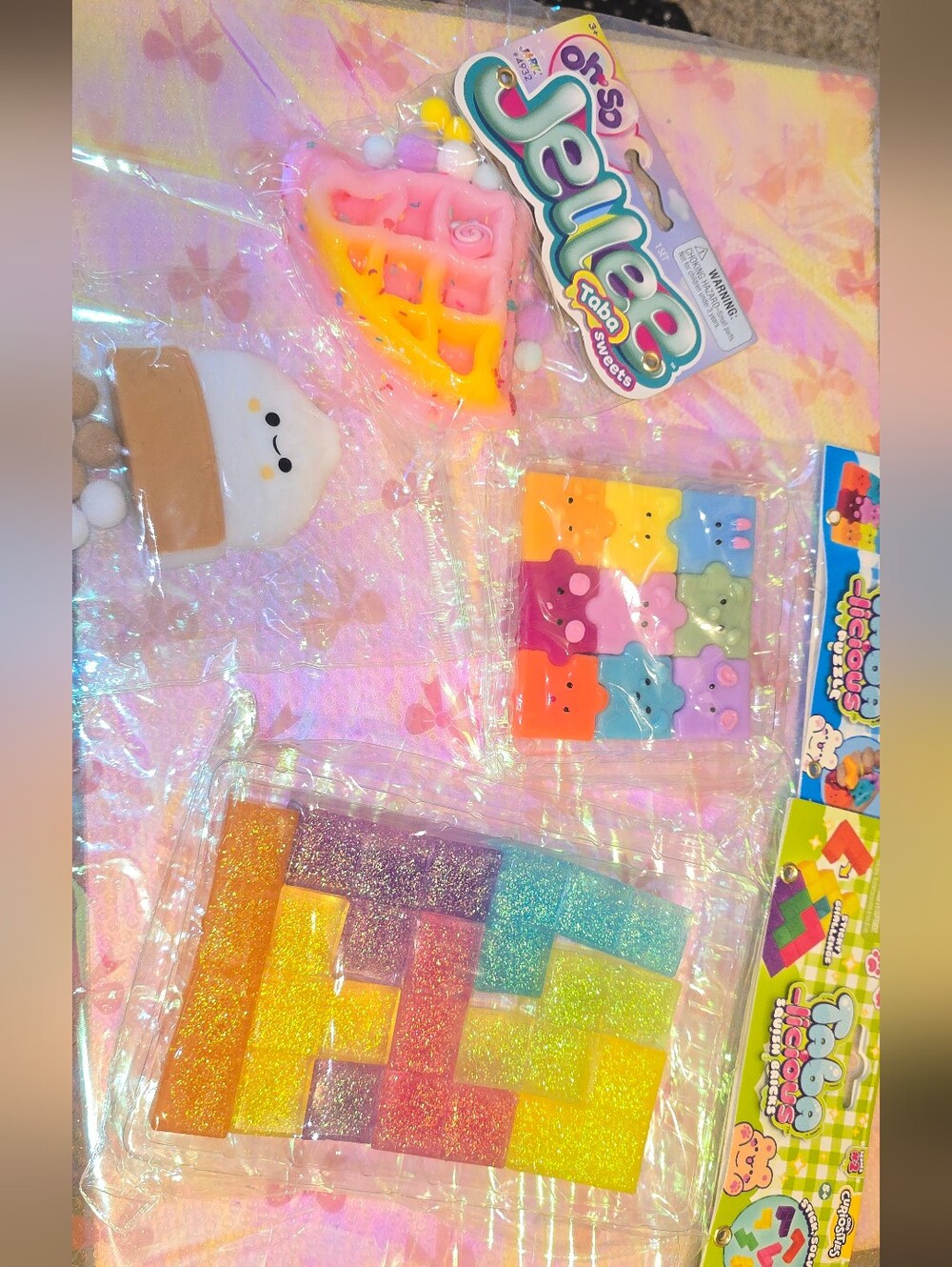 🌈 Squeeze Jelly Taba Bundle - Pastel Rainbow Glitter Shapes SCENTED 🌈